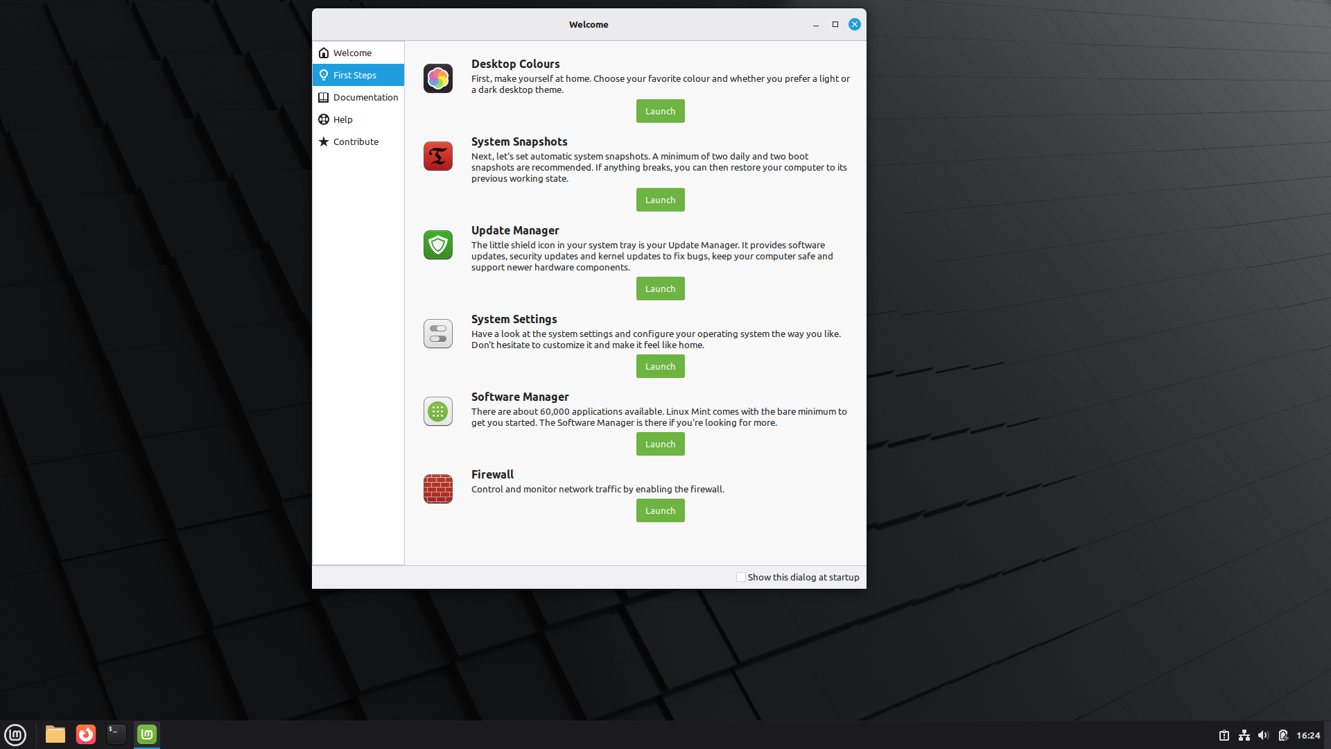 Linux Mint desktop screenshot: 7 lmde welcome