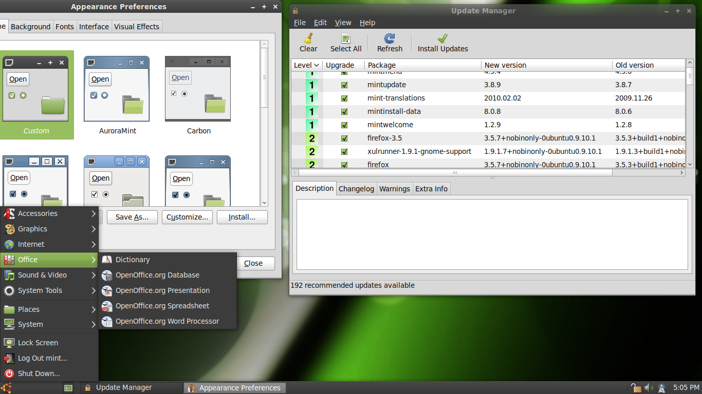 Linux Mint desktop screenshot: 8 menu