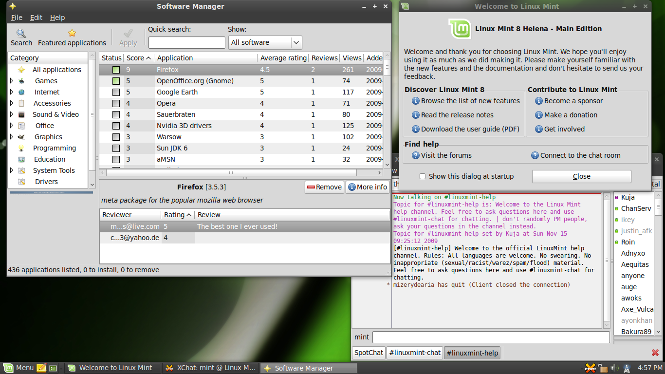 Linux Mint desktop screenshot: 8 welcome