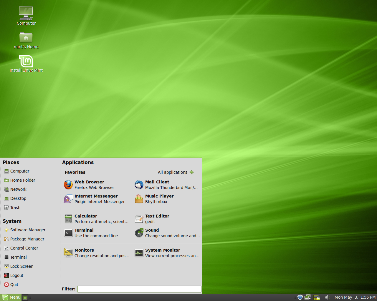 Linux Mint desktop screenshot: 9 rc