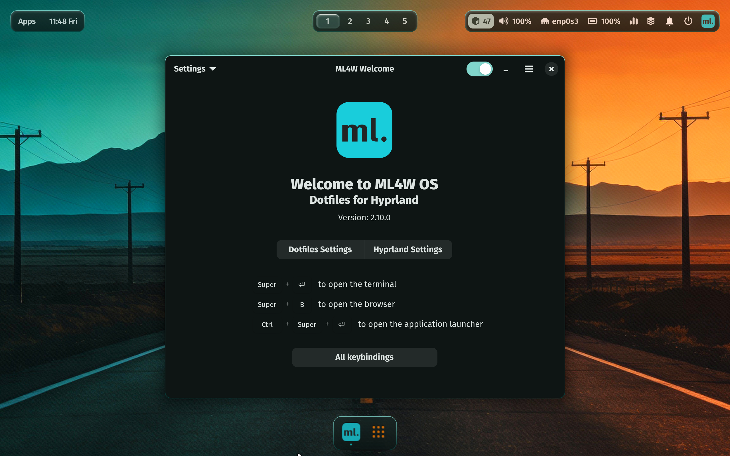 ML4W desktop screenshot: 2.10.0