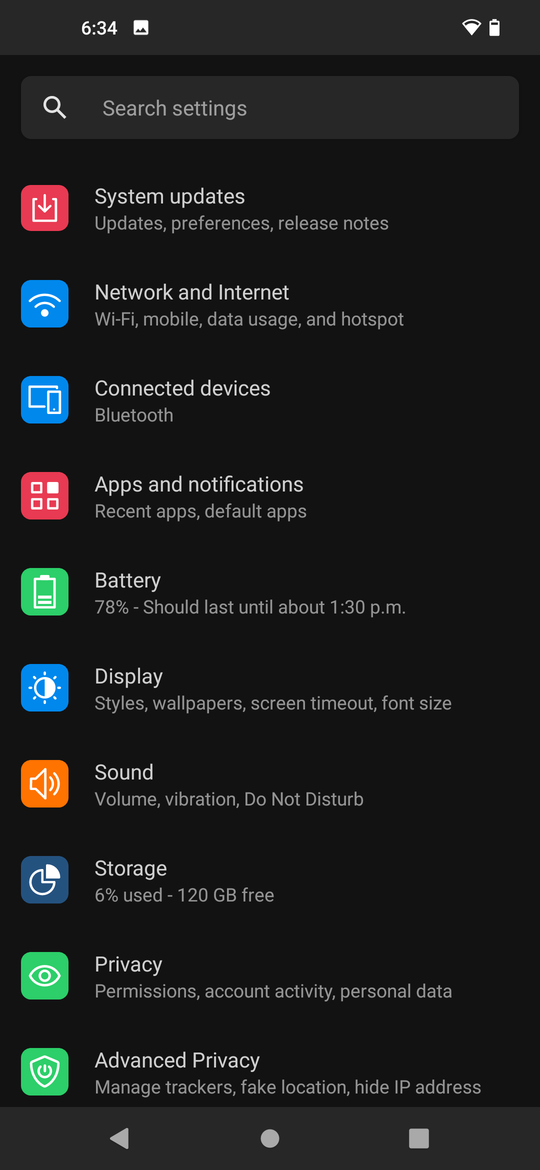 Murena desktop screenshot: 1.0 settings