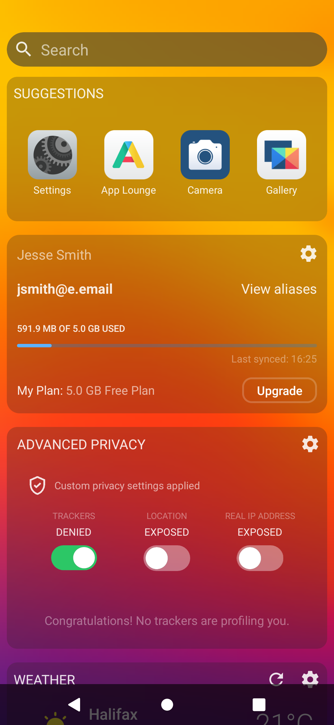 Murena desktop screenshot: 1.12 account privacy