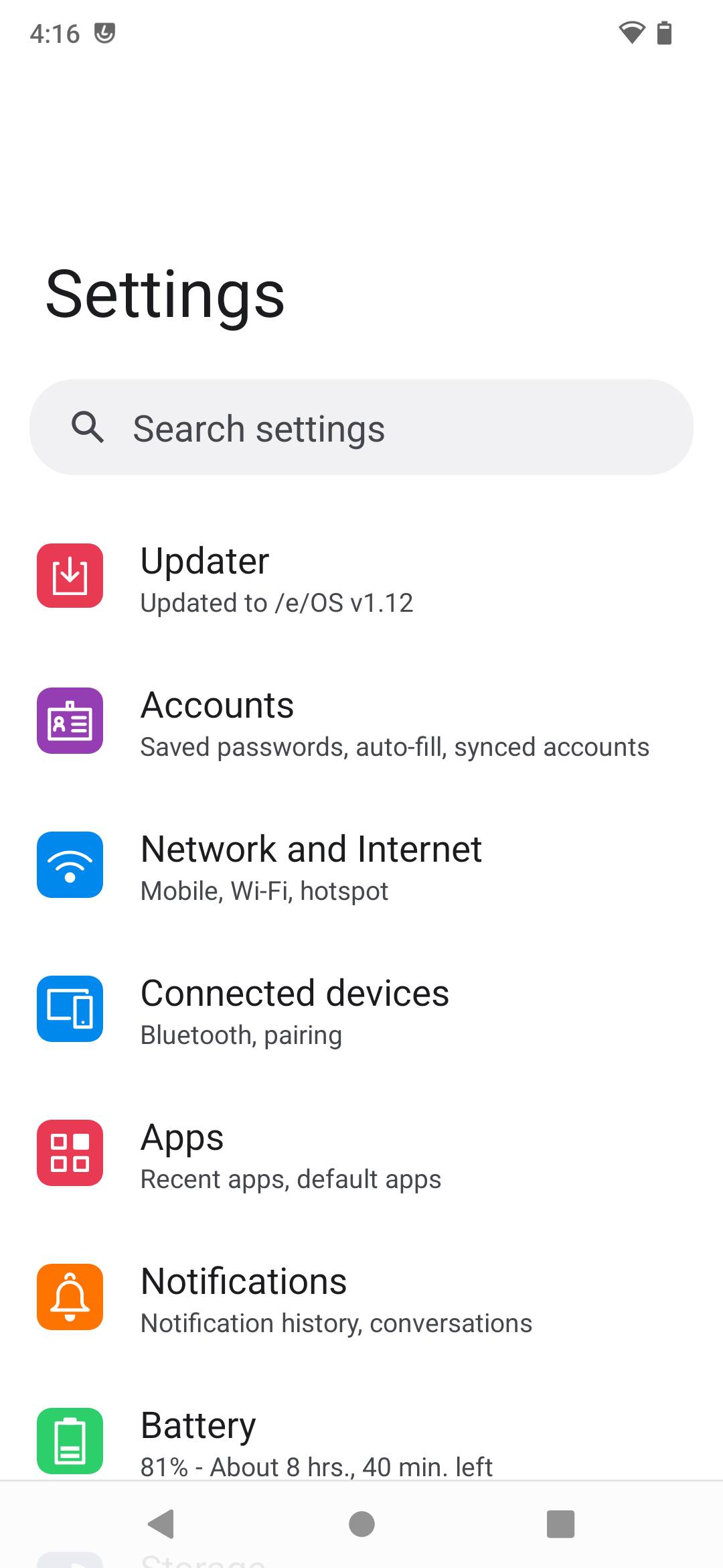 Murena desktop screenshot: 1.12 settings