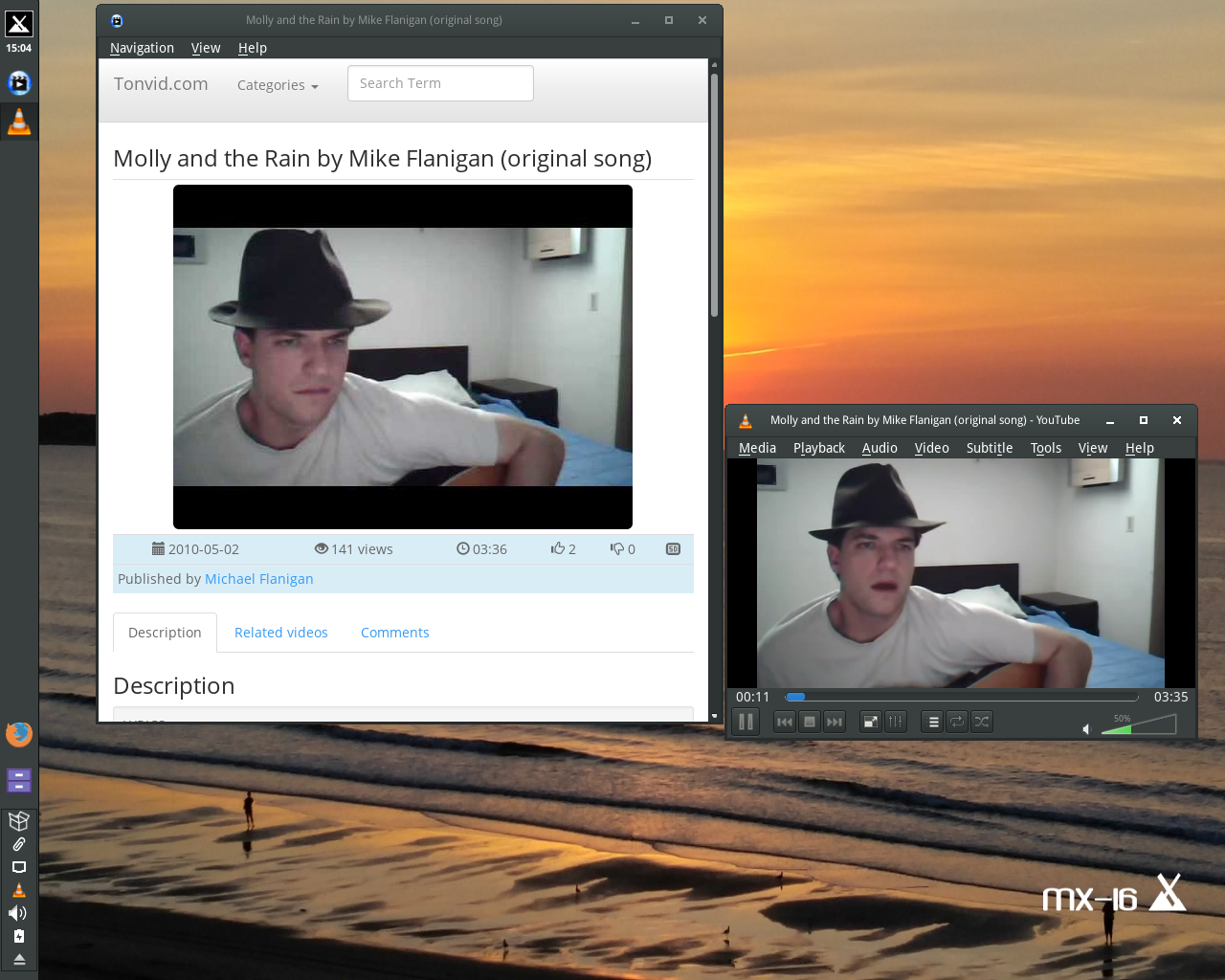 MX Linux desktop screenshot: 16 smplayer