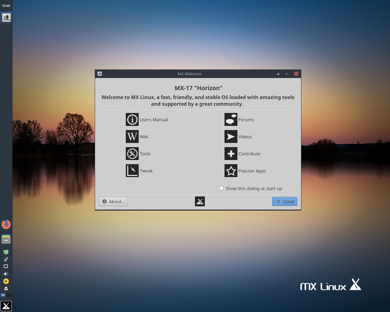 MX Linux desktop screenshot: 17 welcome