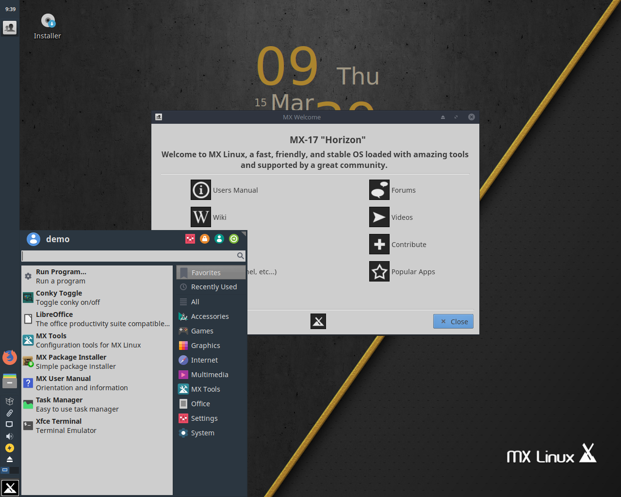 MX Linux desktop screenshot: 17.1