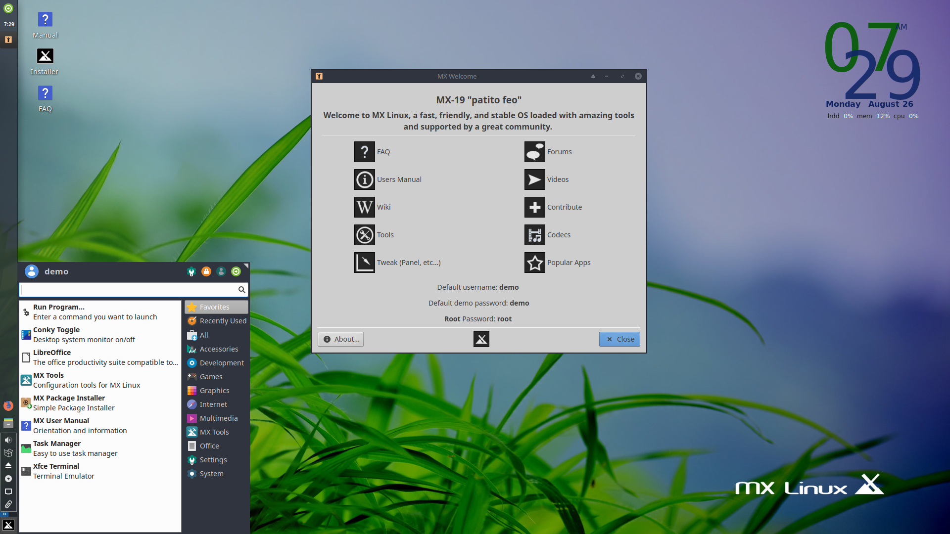 MX Linux desktop screenshot: 19 beta1