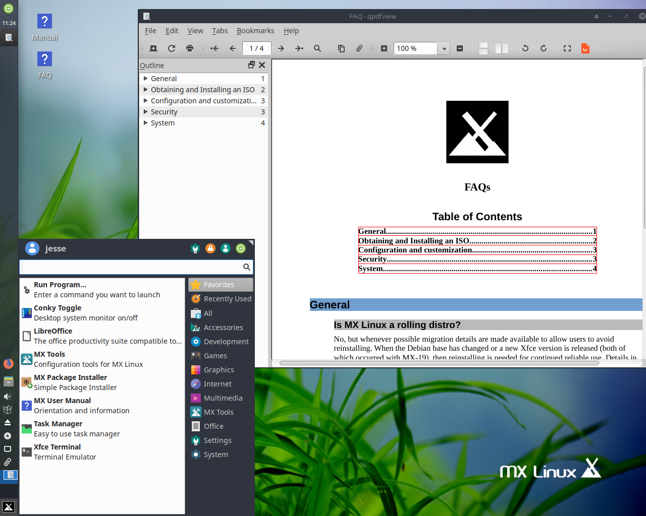 MX Linux desktop screenshot: 19 menu