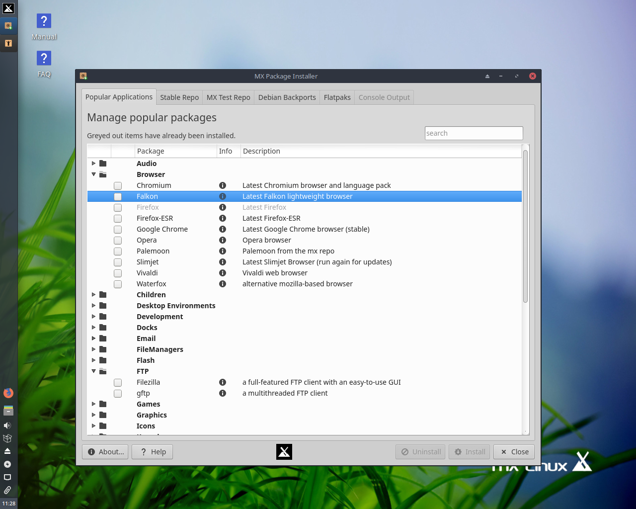 MX Linux desktop screenshot: 19 packages