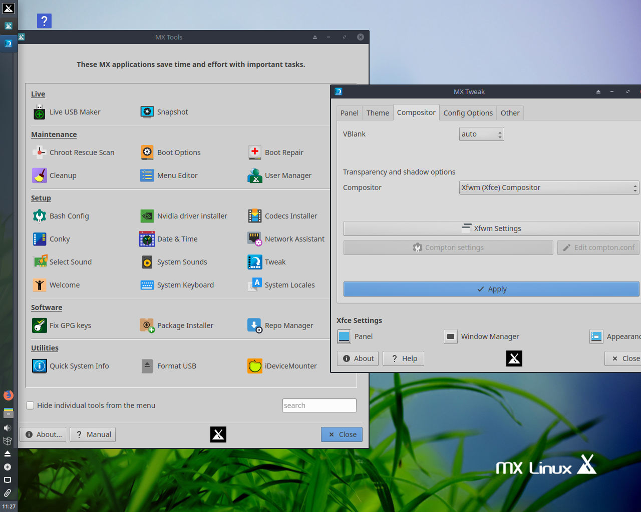 MX Linux desktop screenshot: 19 tools