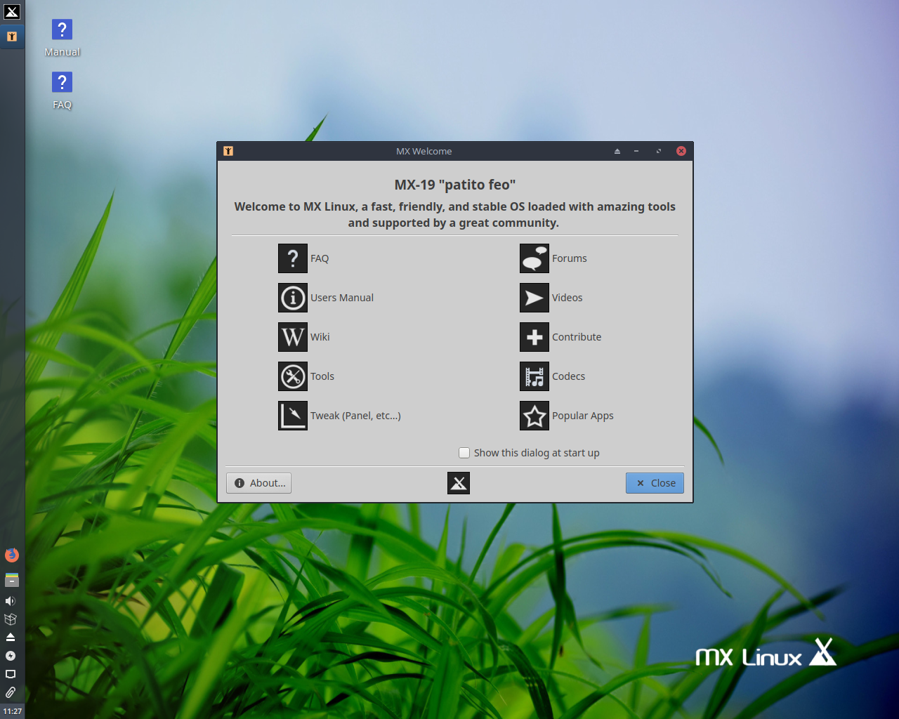 MX Linux desktop screenshot: 19 welcome