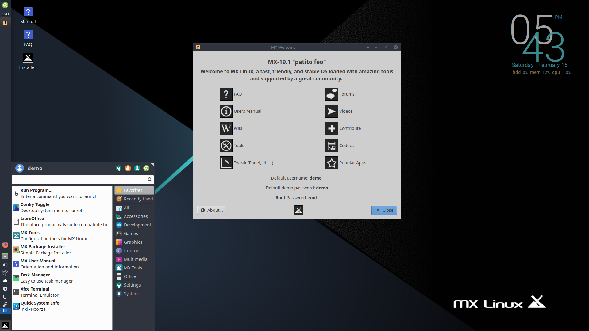 MX Linux desktop screenshot: 19.1