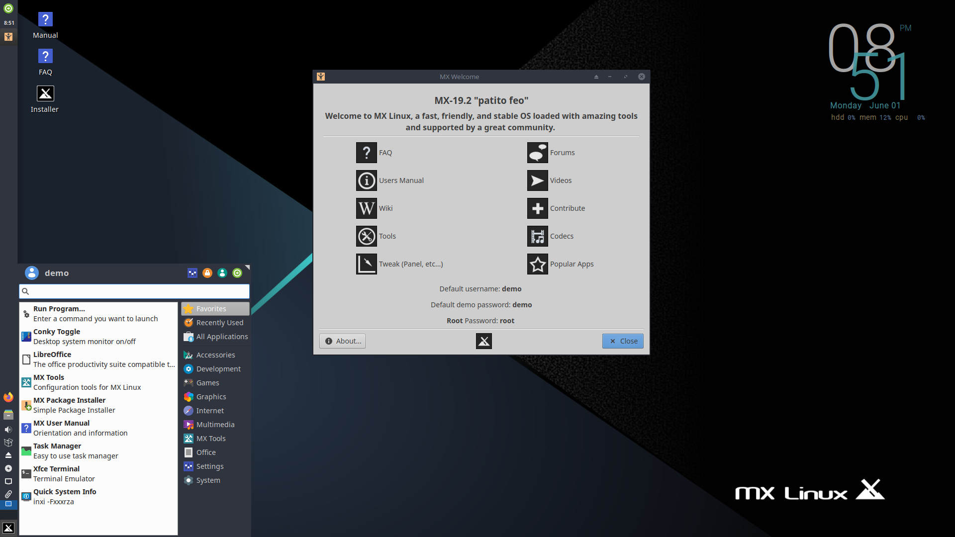 MX Linux desktop screenshot: 19.2