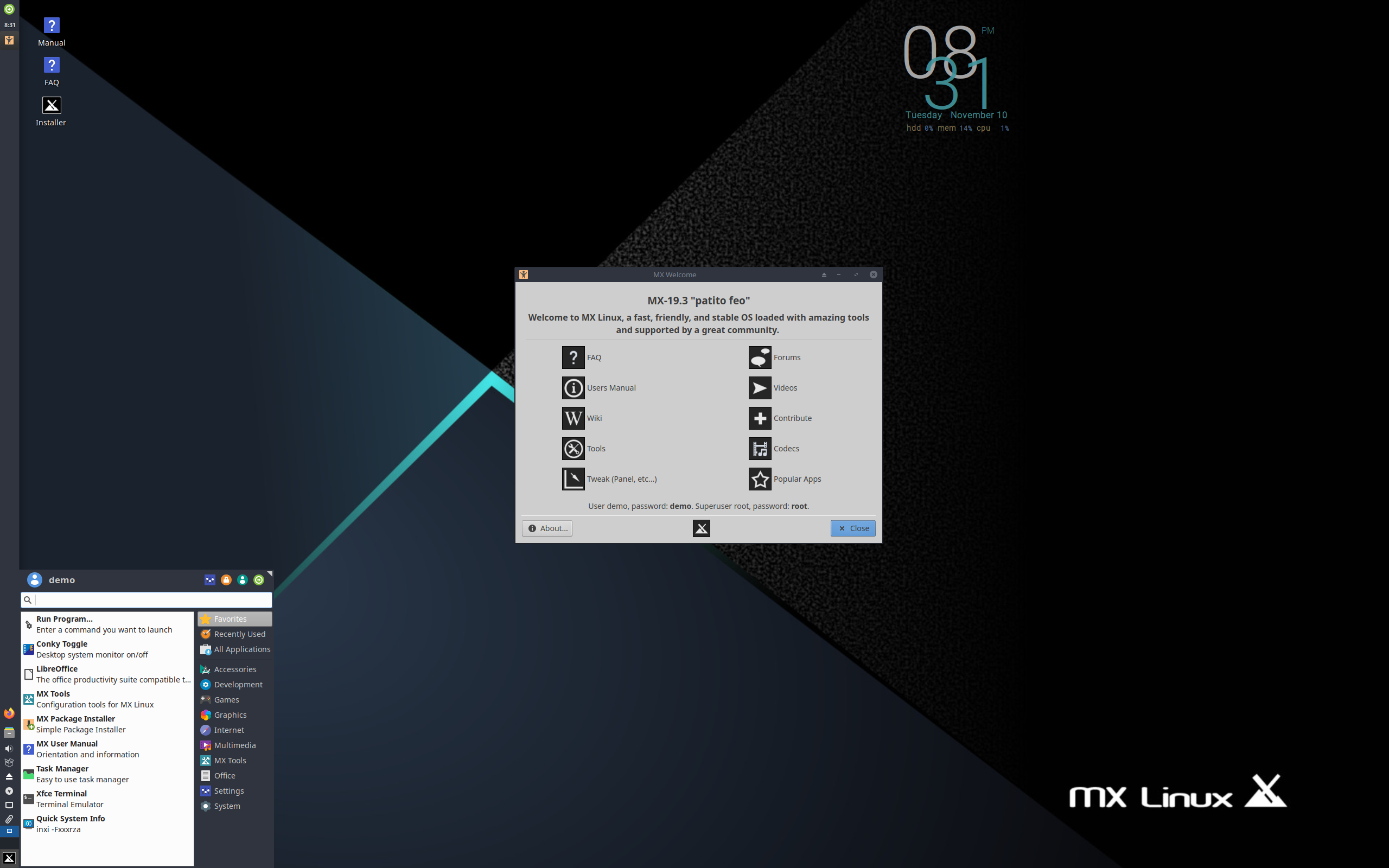 MX Linux desktop screenshot: 19.3