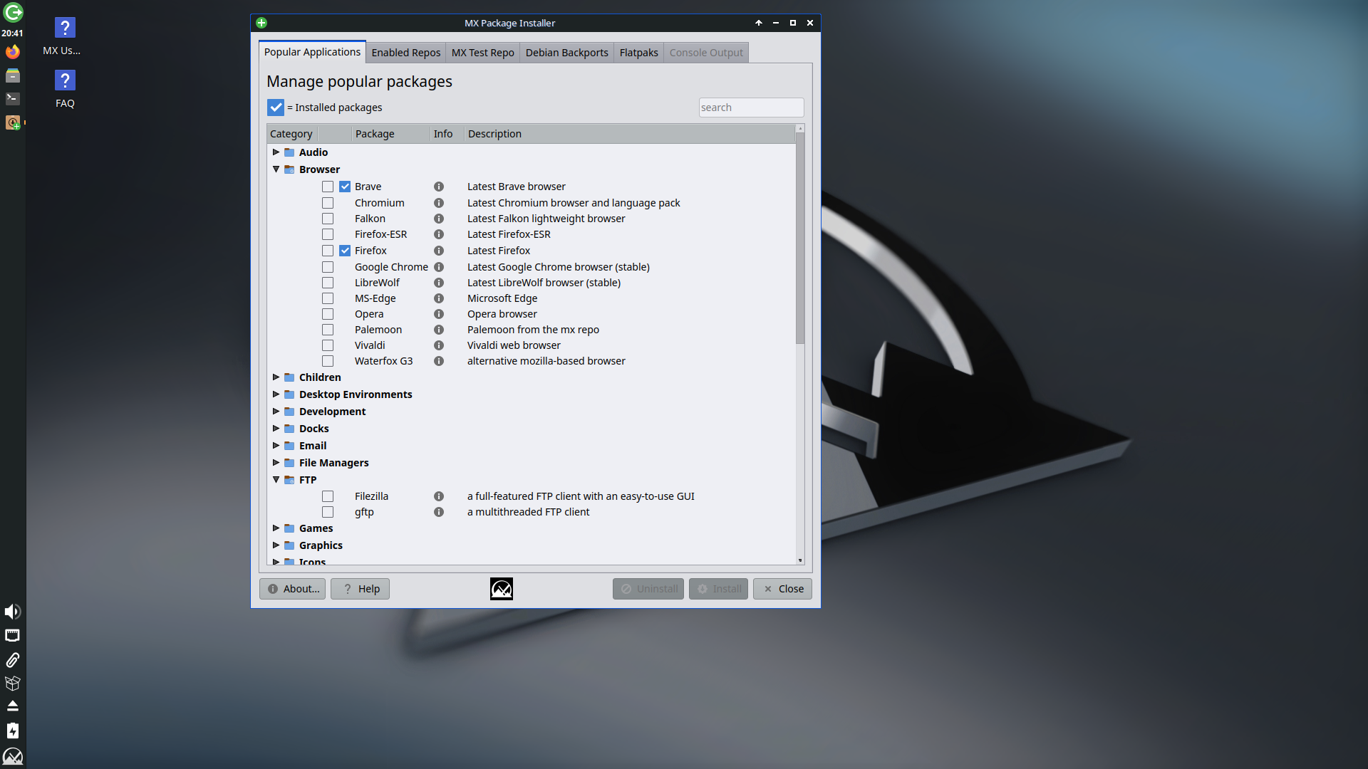 MX Linux desktop screenshot: 23 packages