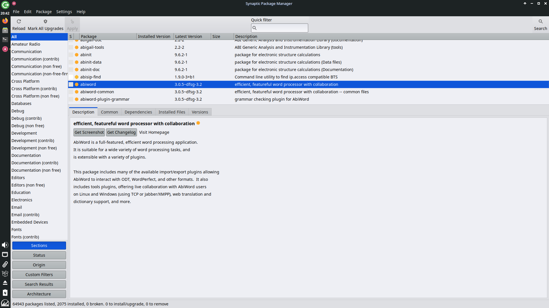 MX Linux desktop screenshot: 23 synaptic