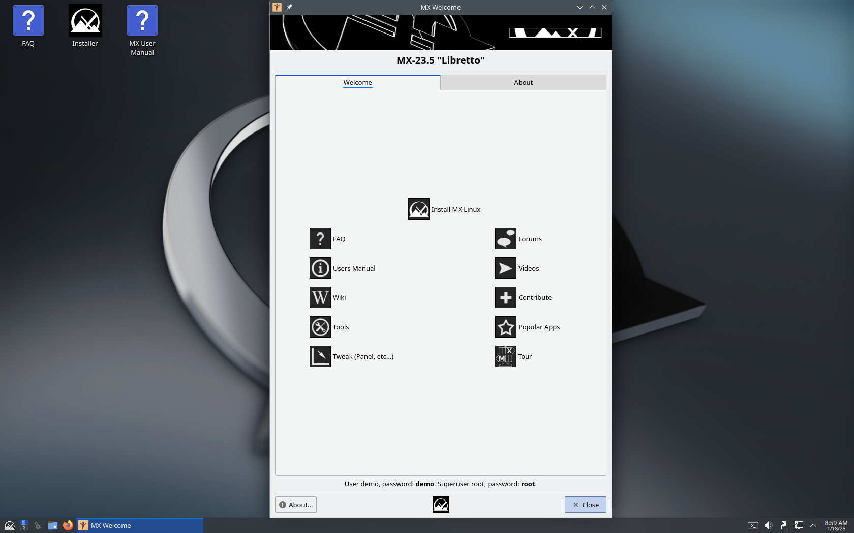 MX Linux desktop screenshot: 23.5