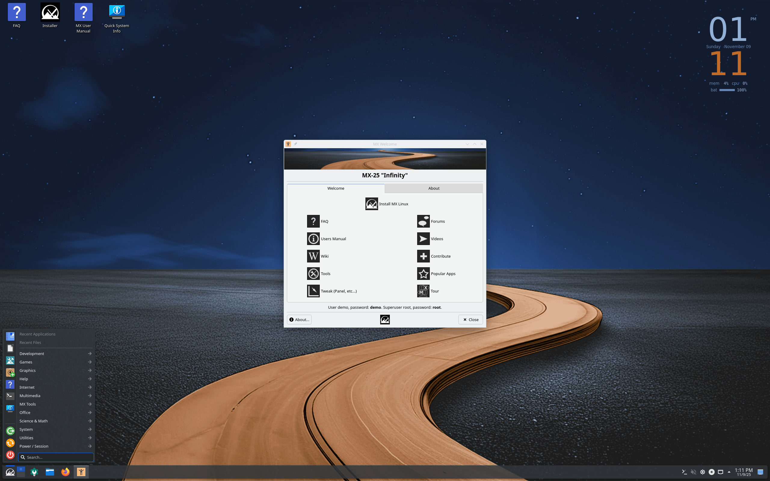 MX Linux desktop screenshot: 25 kde