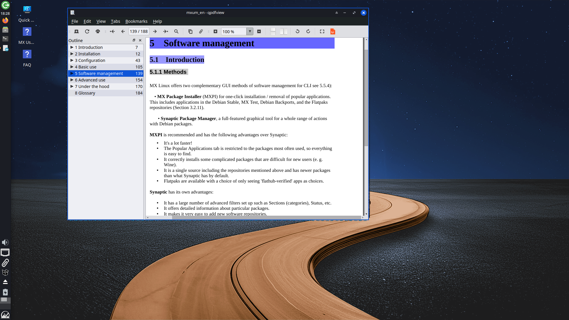 MX Linux desktop screenshot: 25 manual