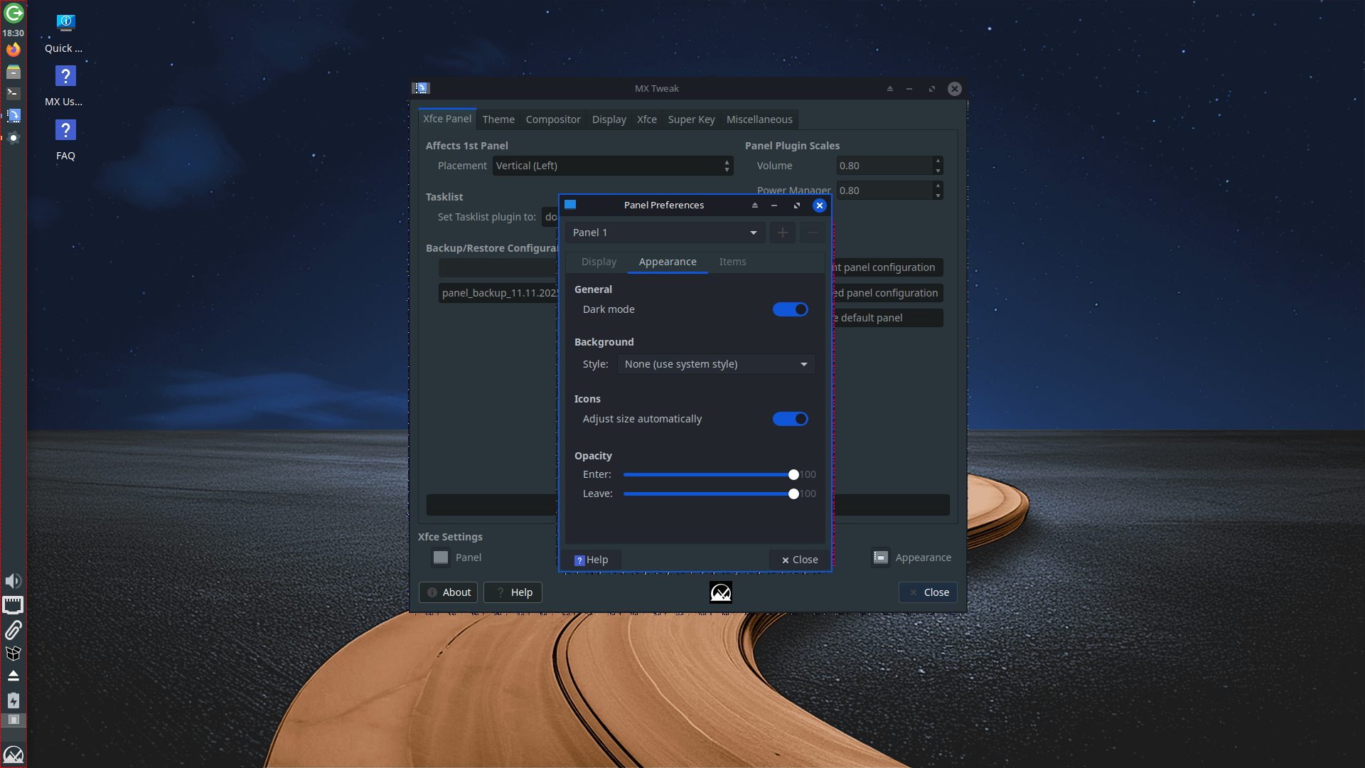 MX Linux desktop screenshot: 25 tweaks