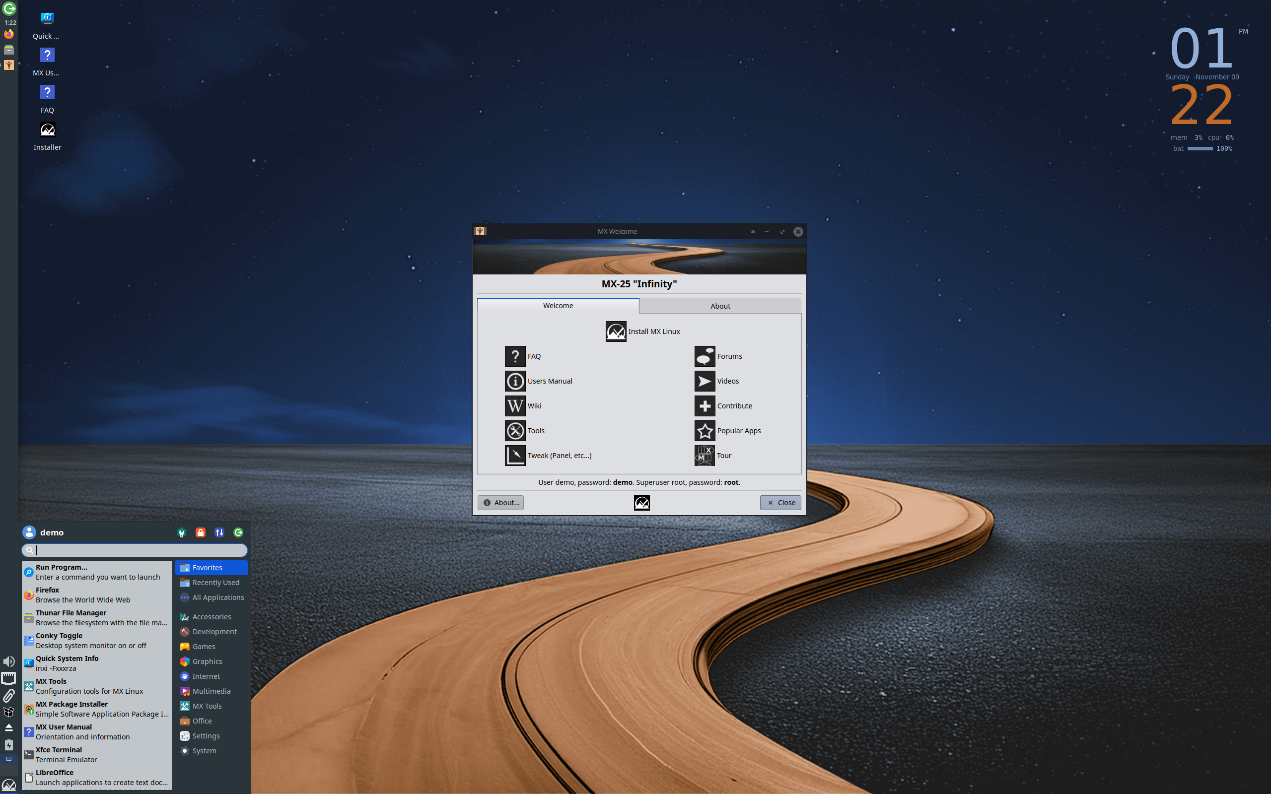 MX Linux desktop screenshot: 25 xfce