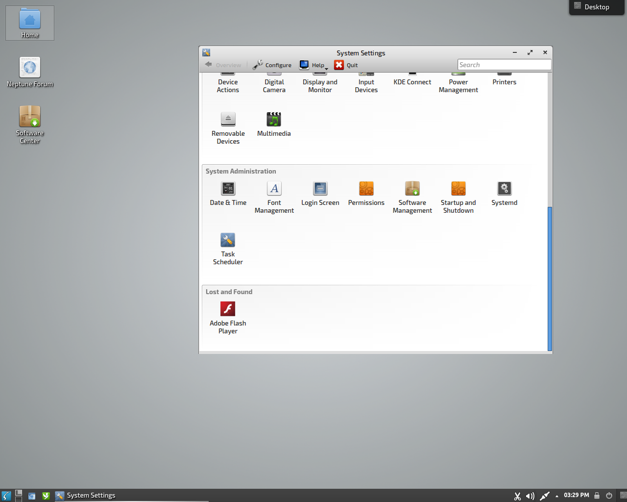 Neptune desktop screenshot: 4.4 settings