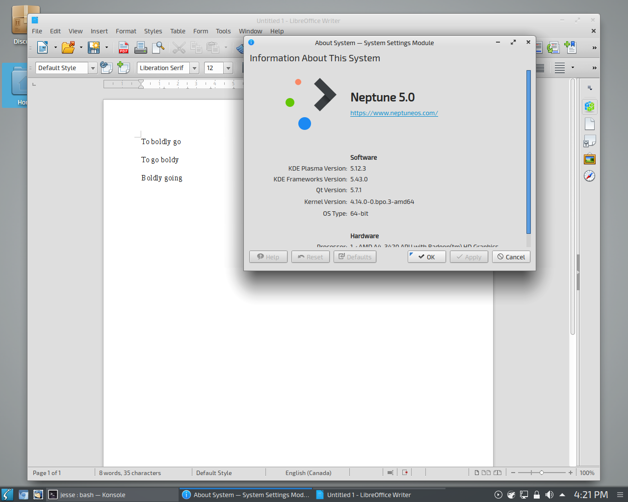 Neptune desktop screenshot: 5.0 about