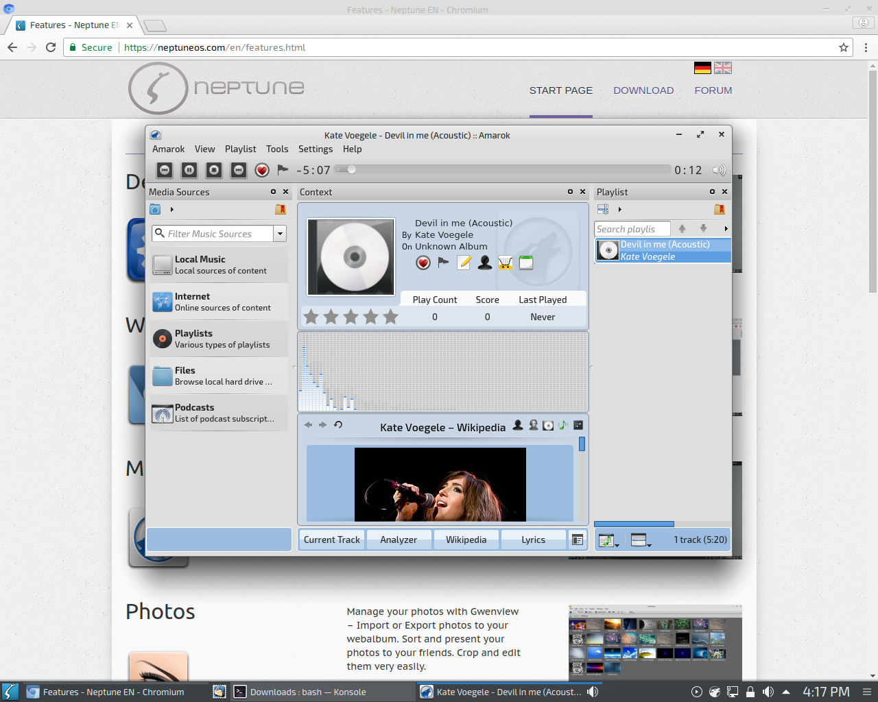 Neptune desktop screenshot: 5.0 music