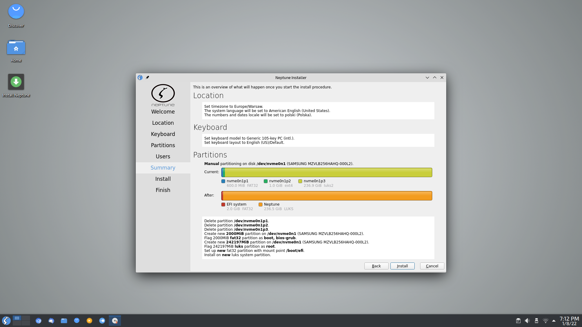 Neptune desktop screenshot: 7.0 partitioning