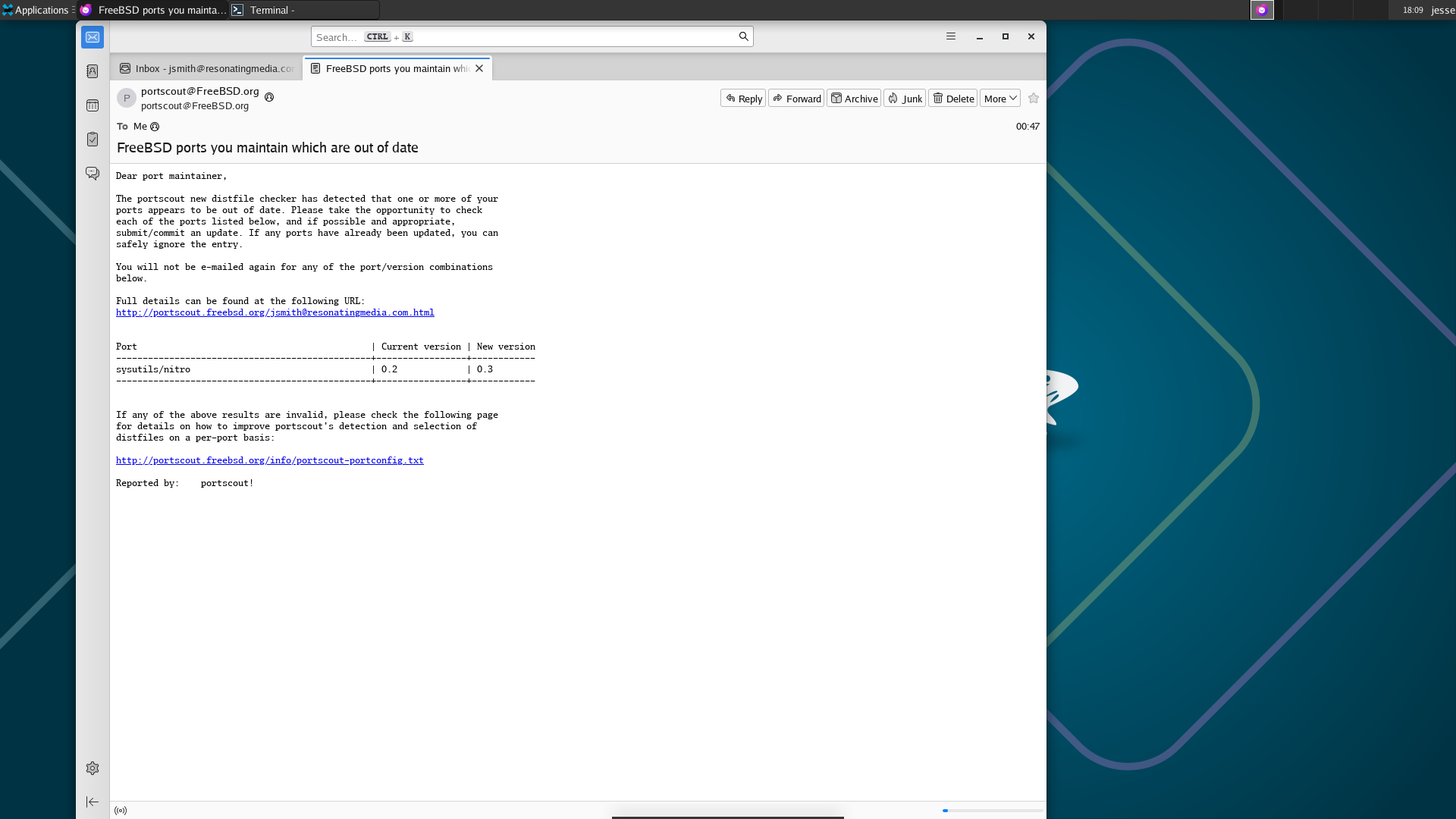 NetBSD desktop screenshot: 10.1 thunderbird