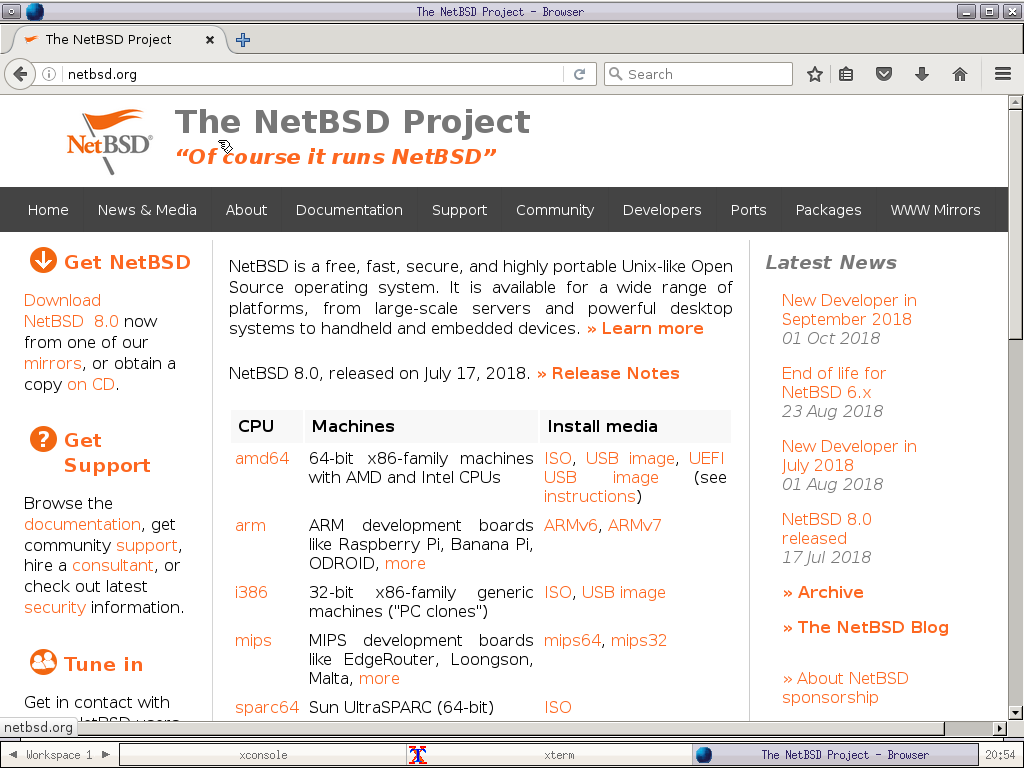 NetBSD desktop screenshot: 8.0 firefox