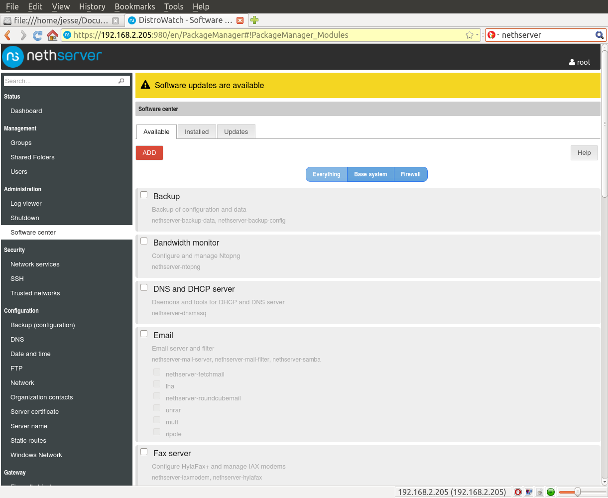 NethServer desktop screenshot: 6.6 software centre