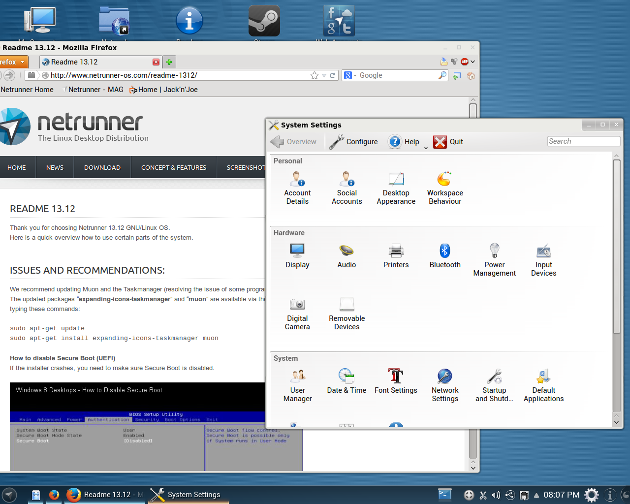 Netrunner desktop screenshot: 13.12 settings