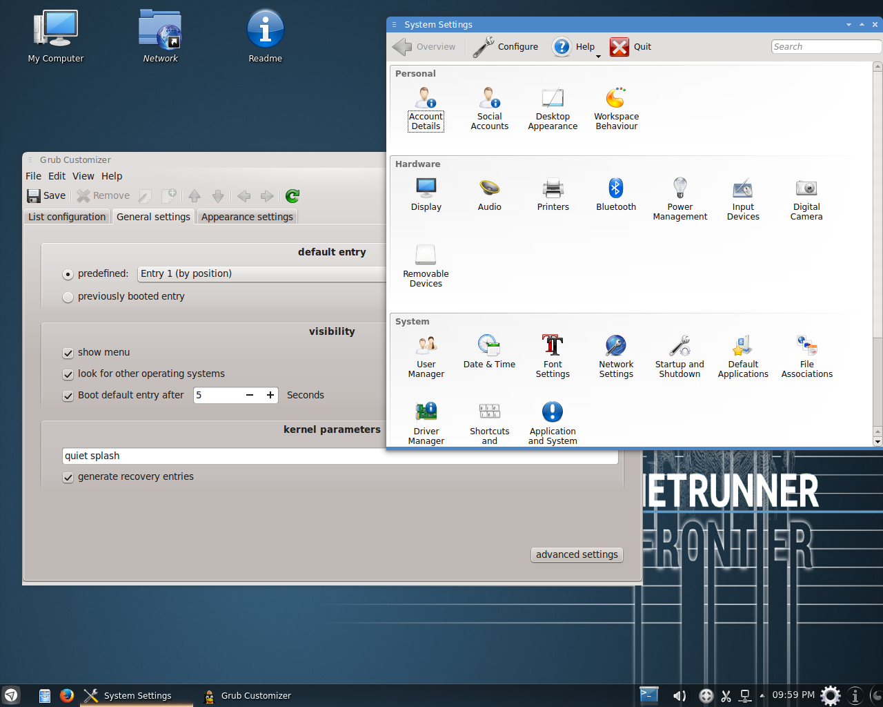 Netrunner desktop screenshot: 14.1 settings