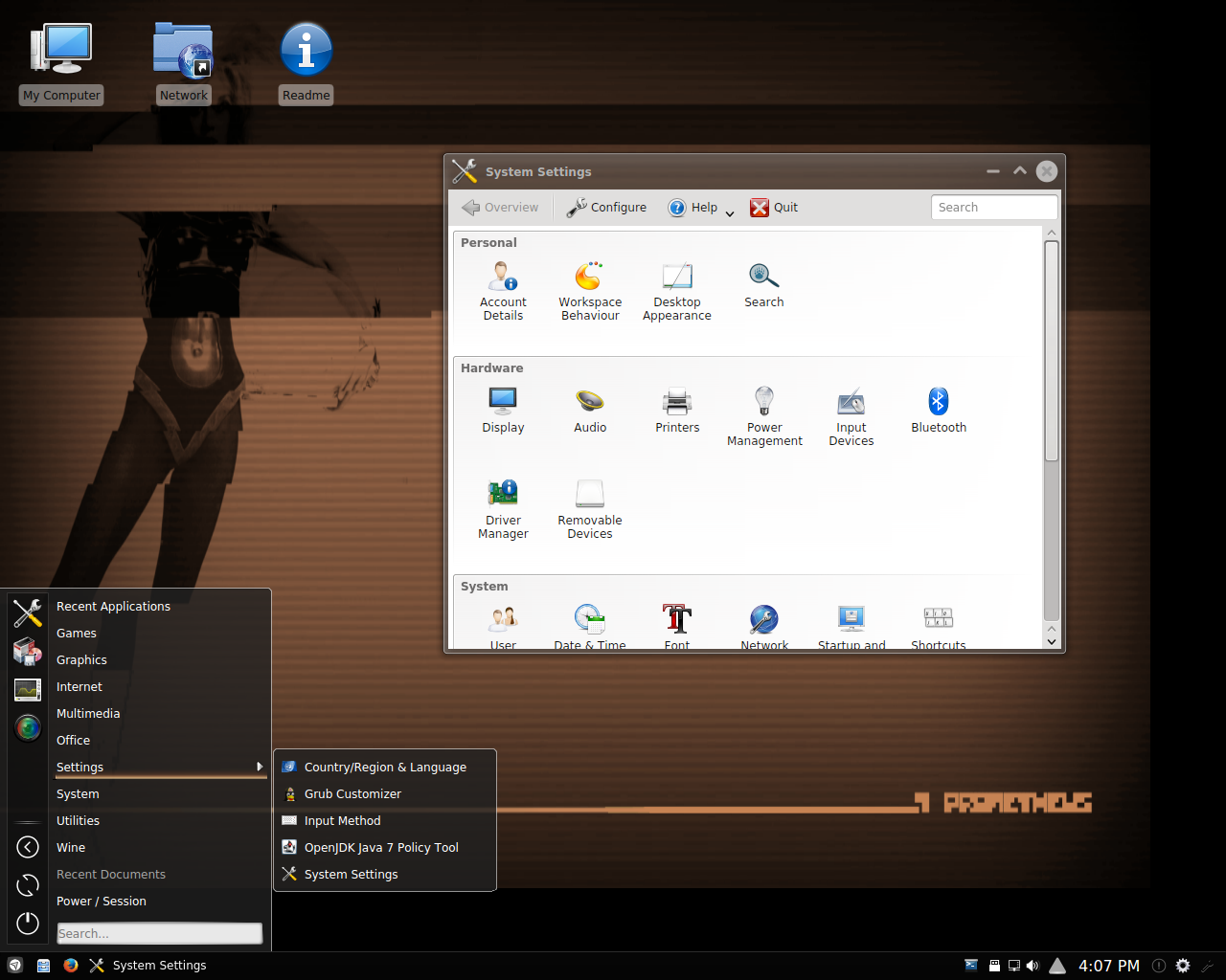 Netrunner desktop screenshot: 15 settings