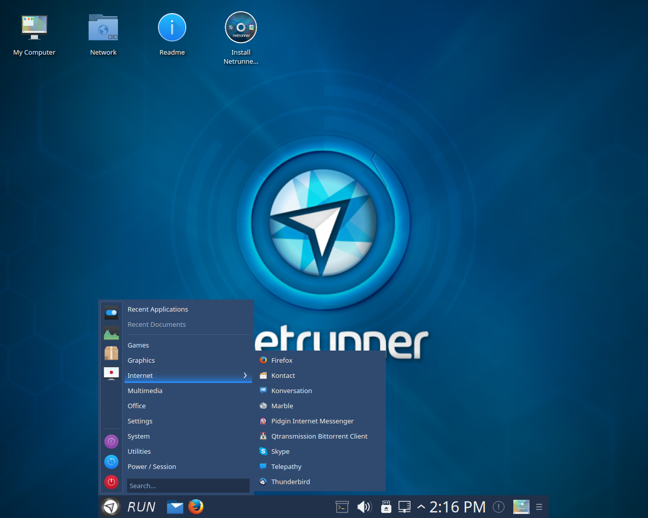 Netrunner desktop screenshot: 2015.11 rolling