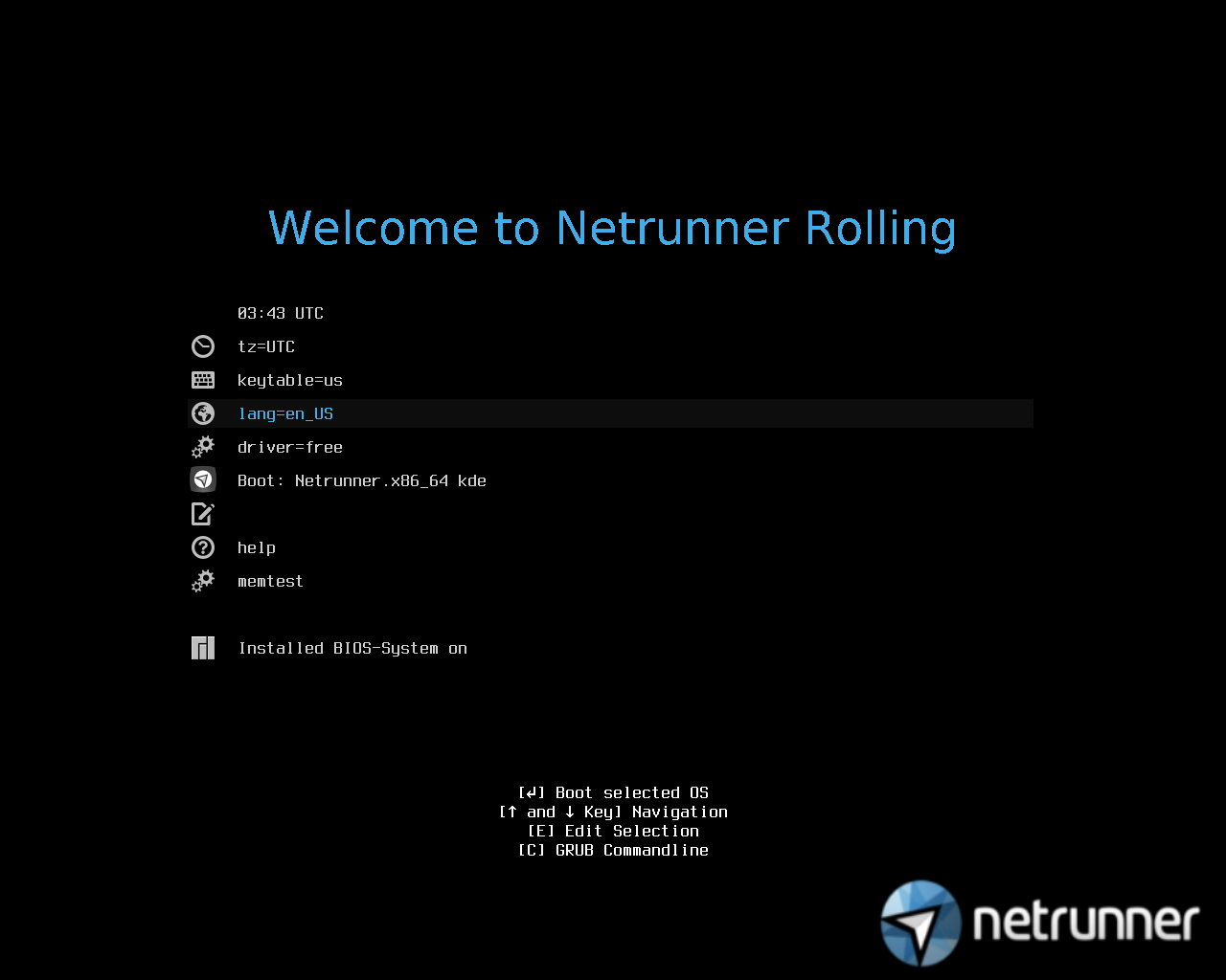 Netrunner desktop screenshot: 2018.08 boot