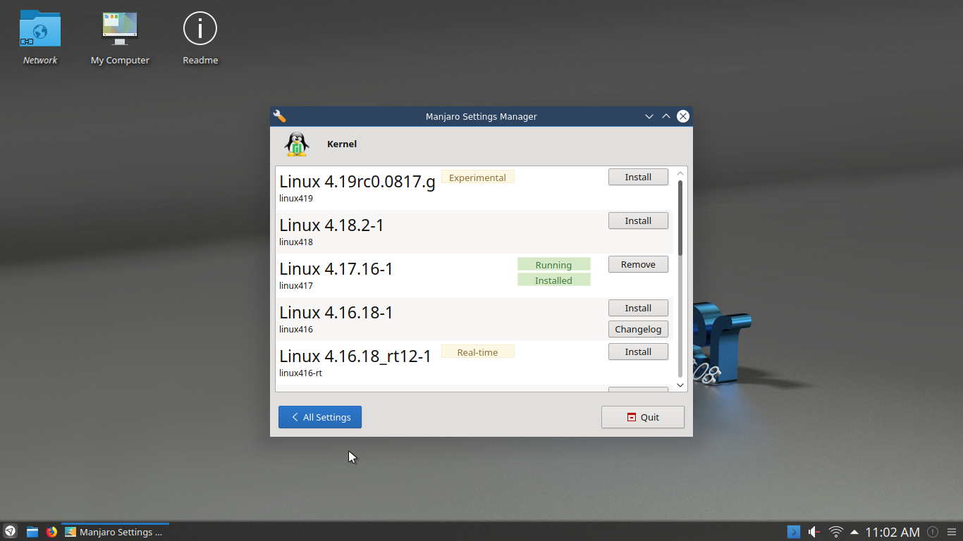 Netrunner desktop screenshot: 2018.08 settings