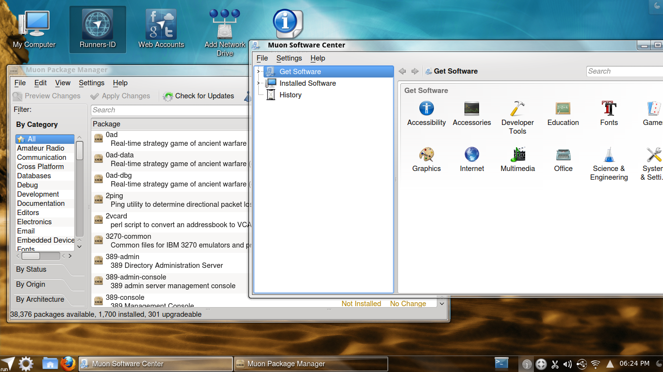 Netrunner desktop screenshot: 4.2 packages