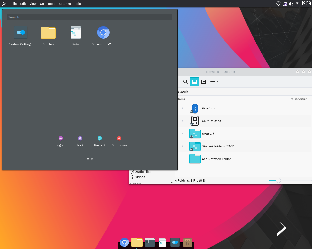 Nitrux desktop screenshot: 1.0.15 menu
