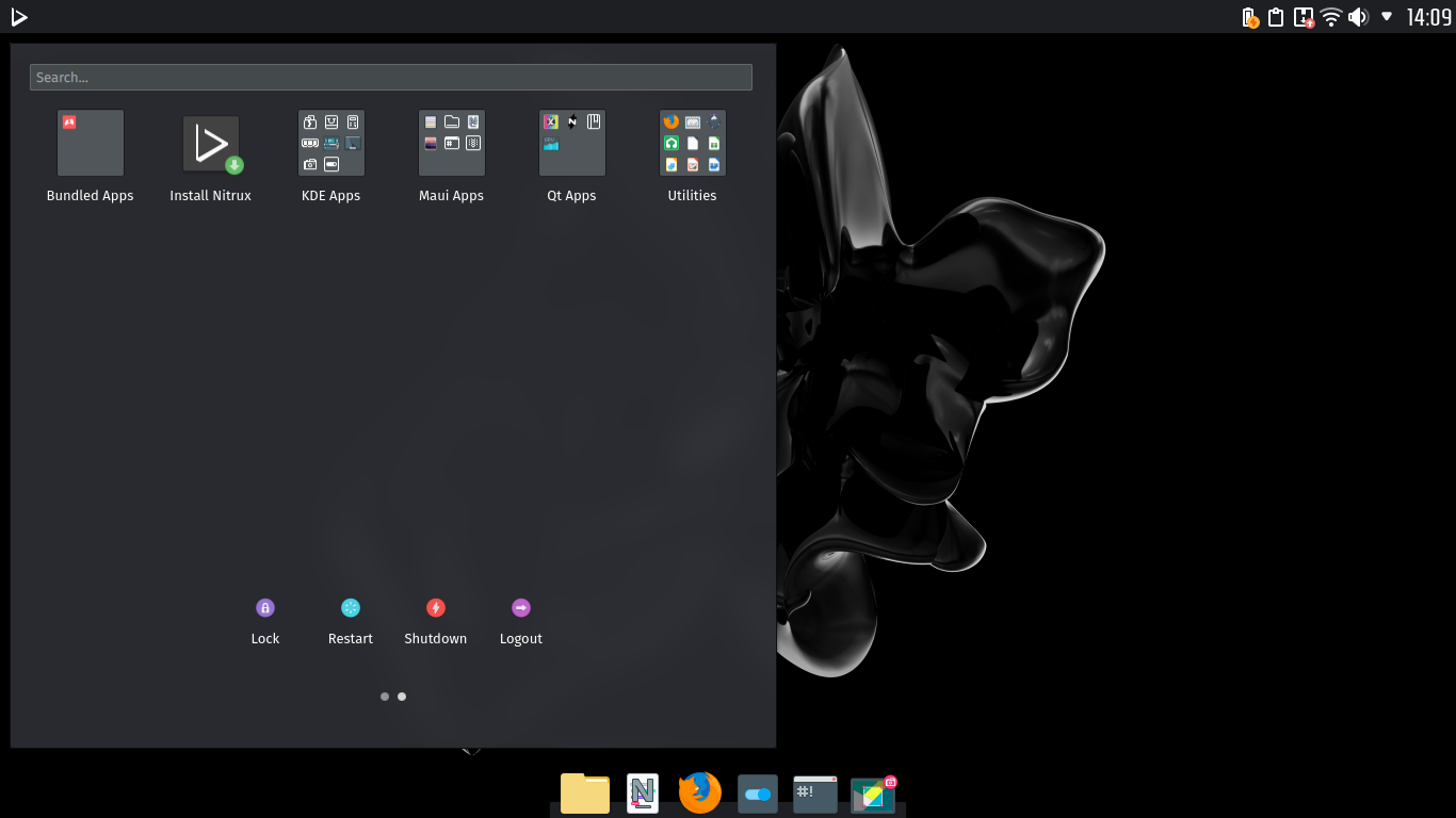 Nitrux desktop screenshot: 2020.09.05 menu