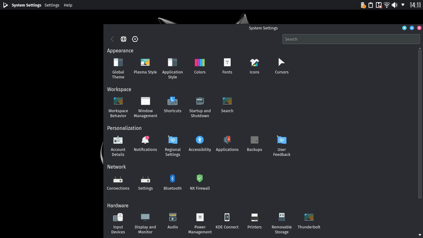 Nitrux desktop screenshot: 2020.09.05 settings