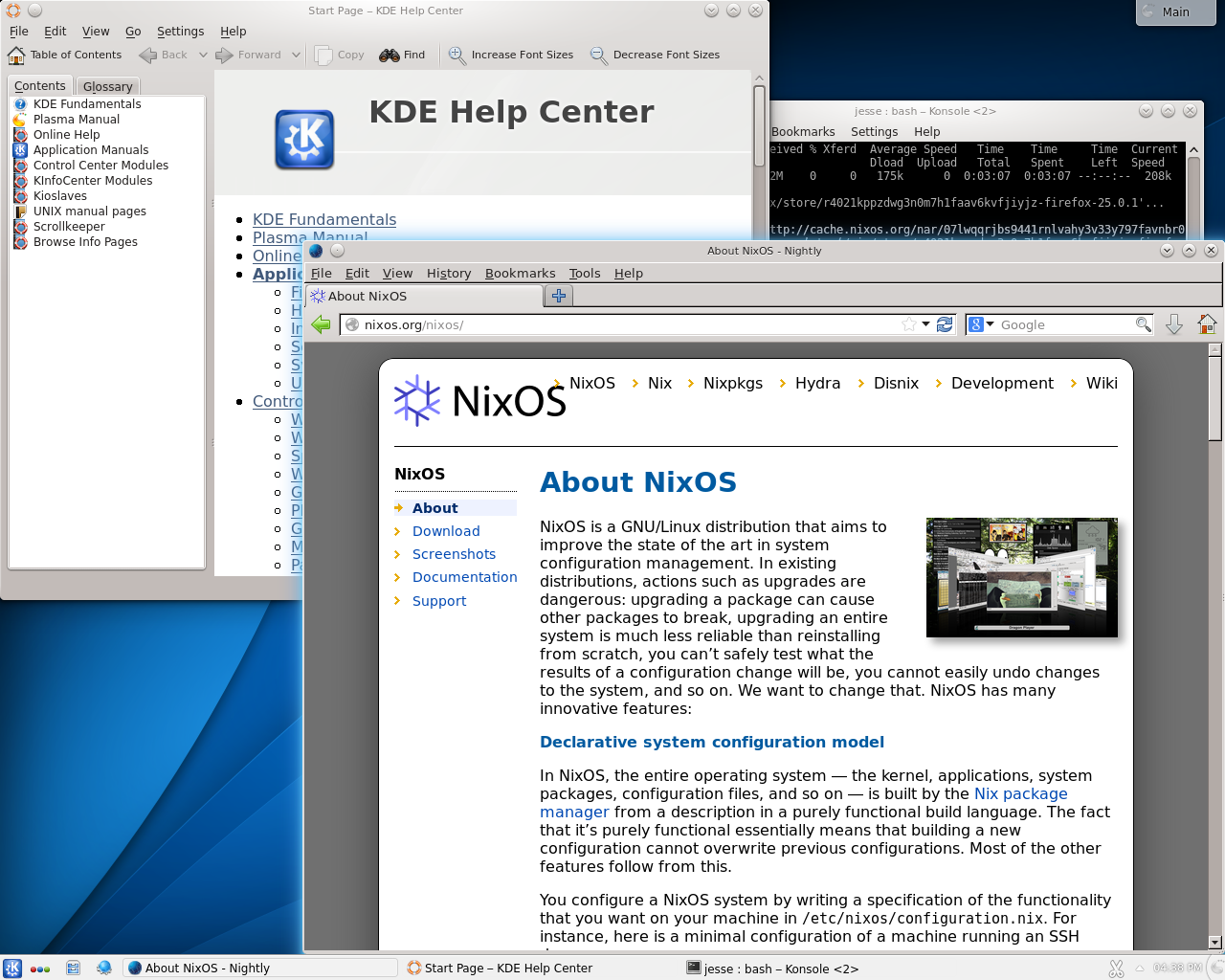 NixOS desktop screenshot: 13.10 documentation