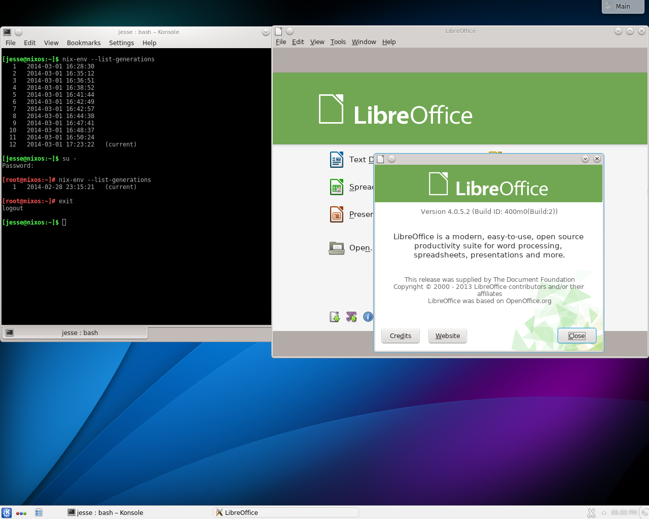 NixOS desktop screenshot: 13.10 office