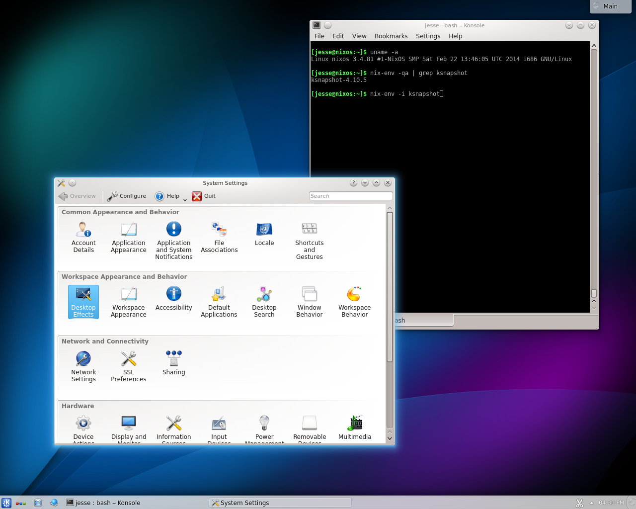NixOS desktop screenshot: 13.10 settings