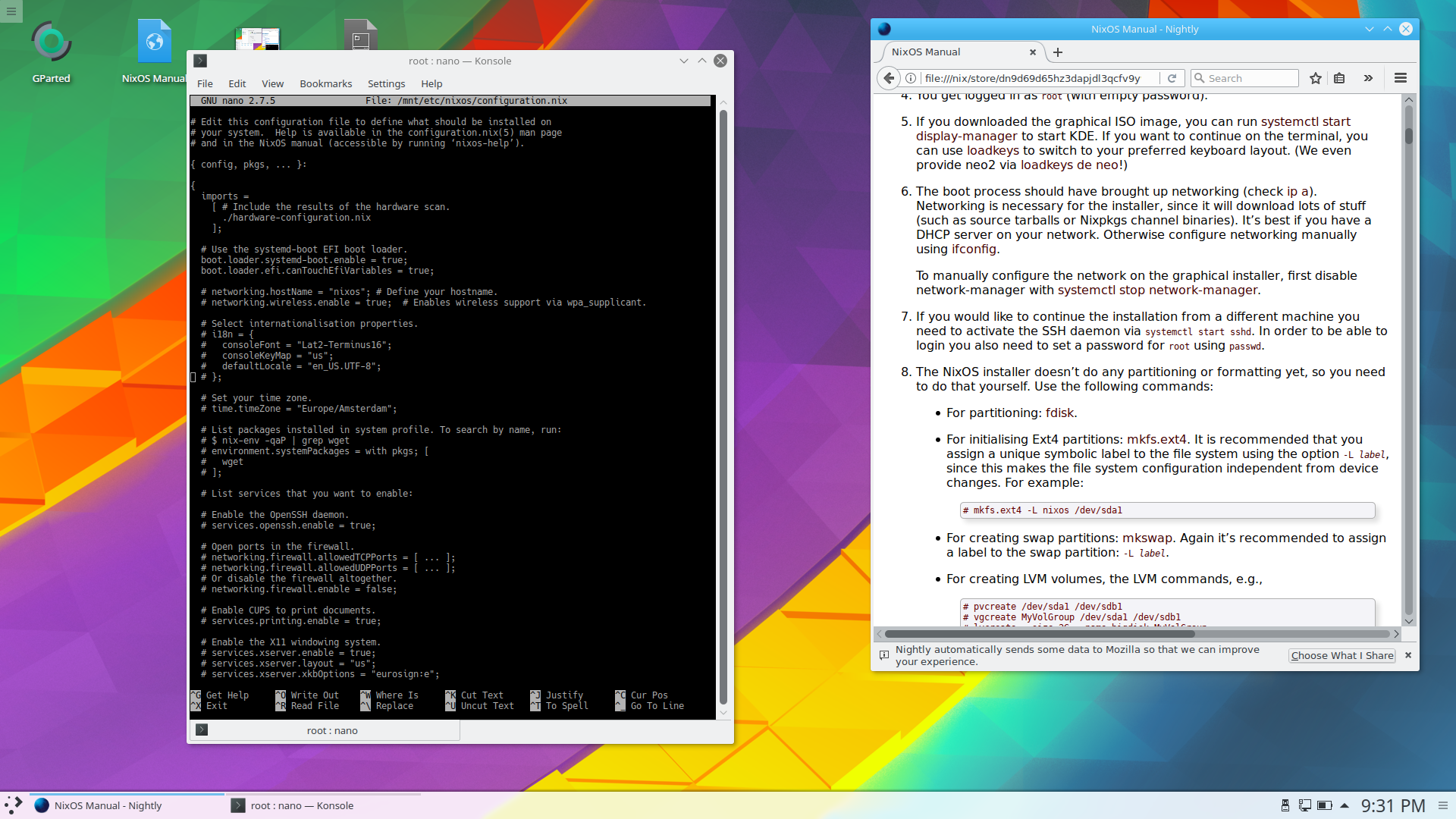 NixOS desktop screenshot: 17.03 install