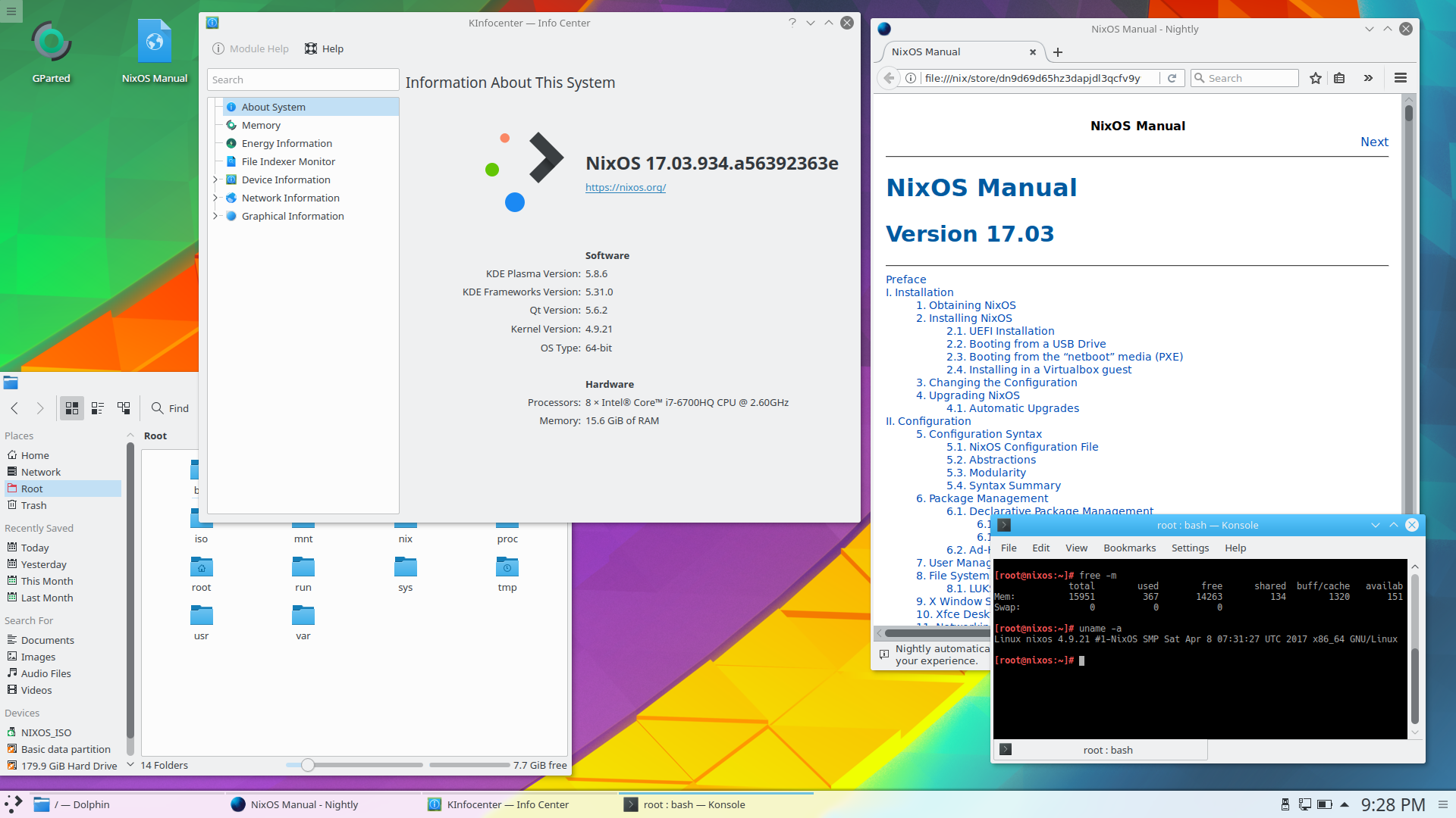 NixOS desktop screenshot: 17.03 kde