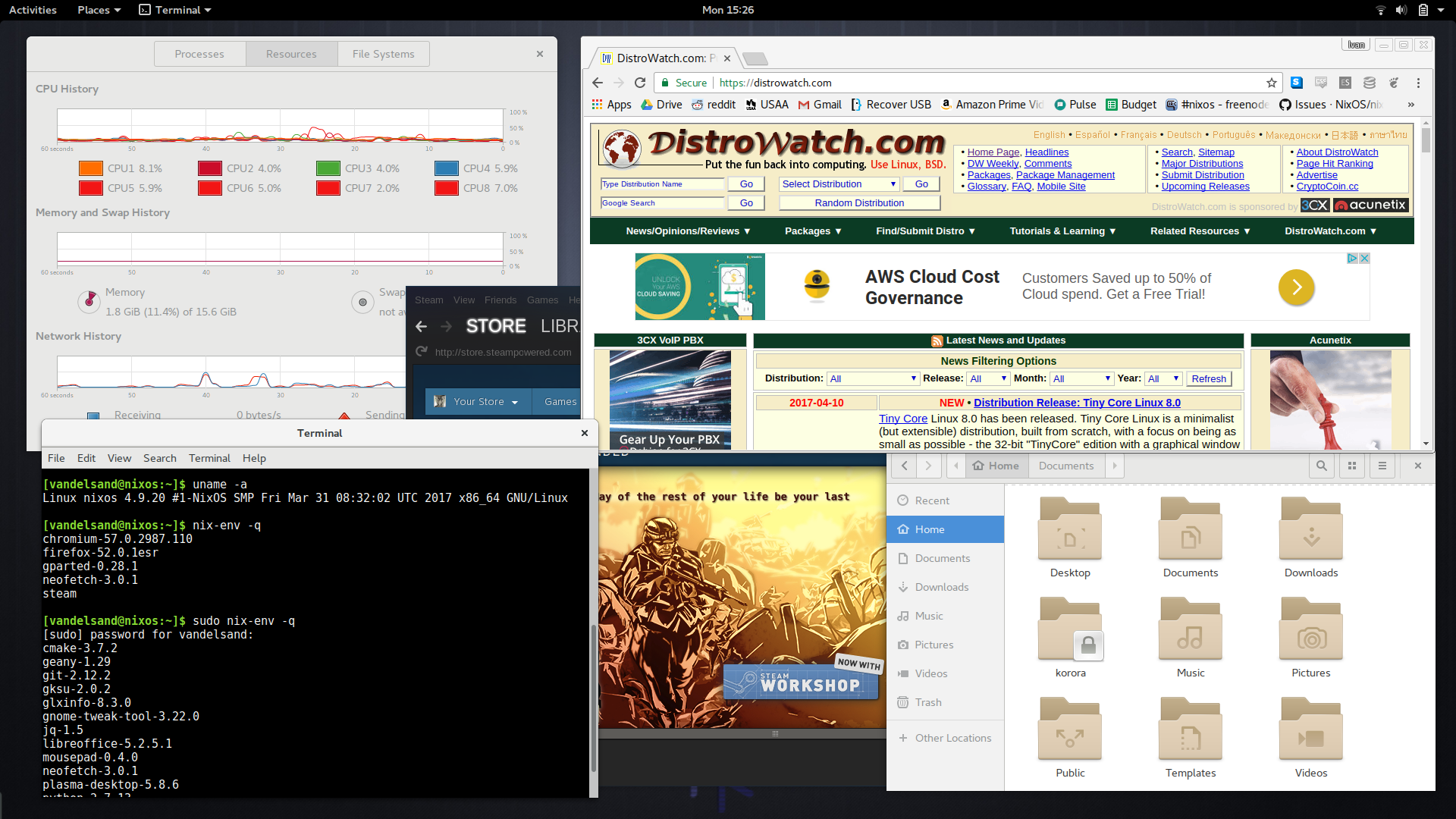 NixOS desktop screenshot: 17.03 multitasking