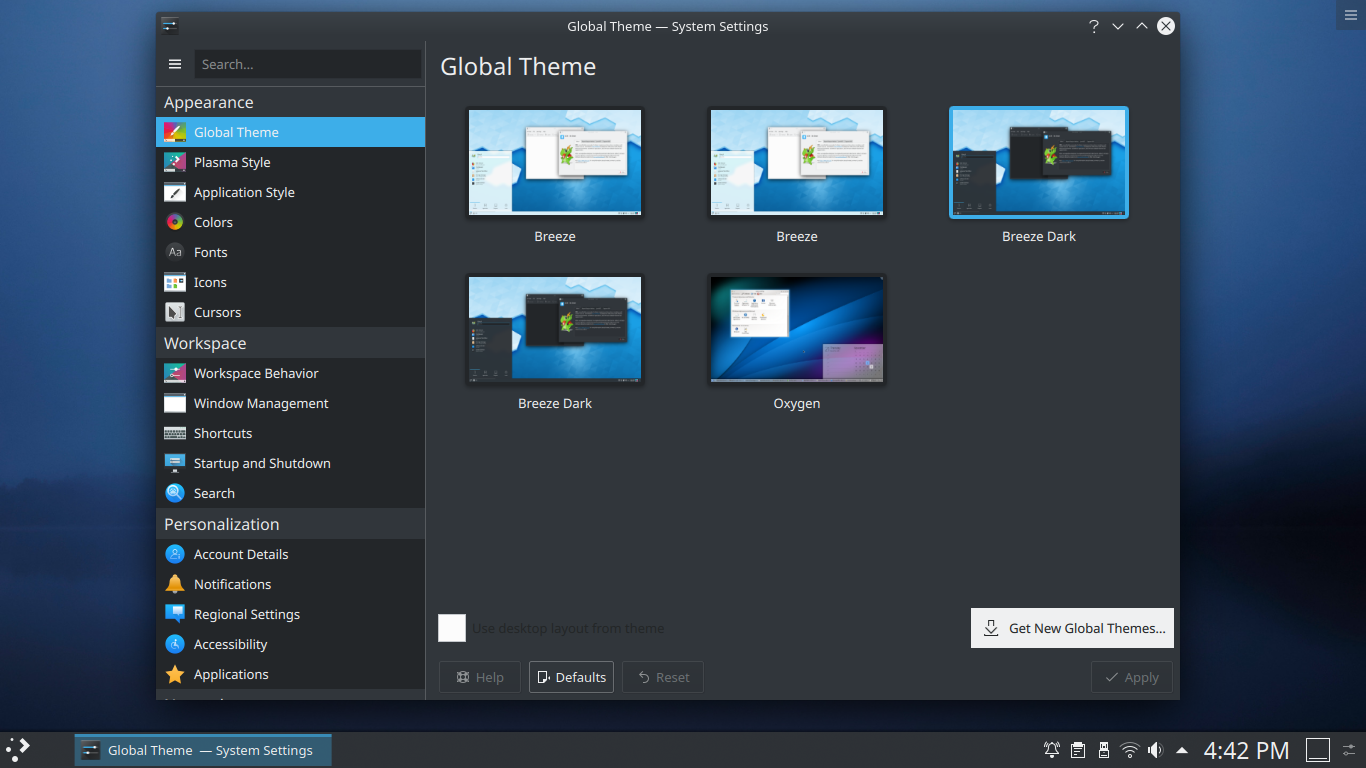NixOS desktop screenshot: 20.03 dark settings